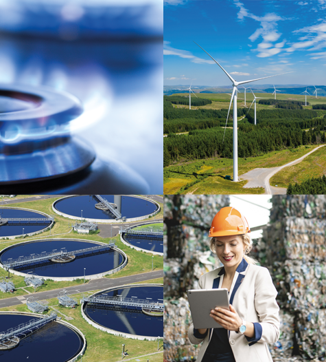 Images representing the energy and utilities sector. Gas, power, water and waste industries.