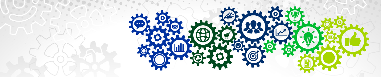 Drawing of machine cogs working as part of a system