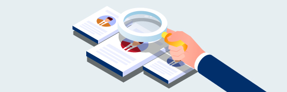 Drawing of a magnifying glass looking at people close up